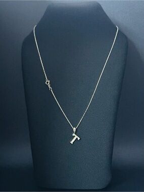 Solid 14K Gold T Initial Necklace 45cm 1mm Forze Chain 1.92 585 Letter Pendant